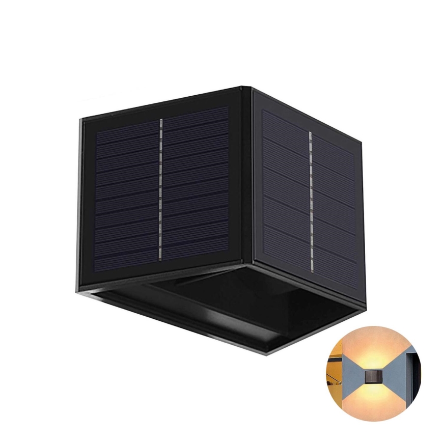 LED sieninis šviestuvas, įkraunamas saulės energija CUBUS 2xLED/1,5W/3,7V 1500 mAh IP54