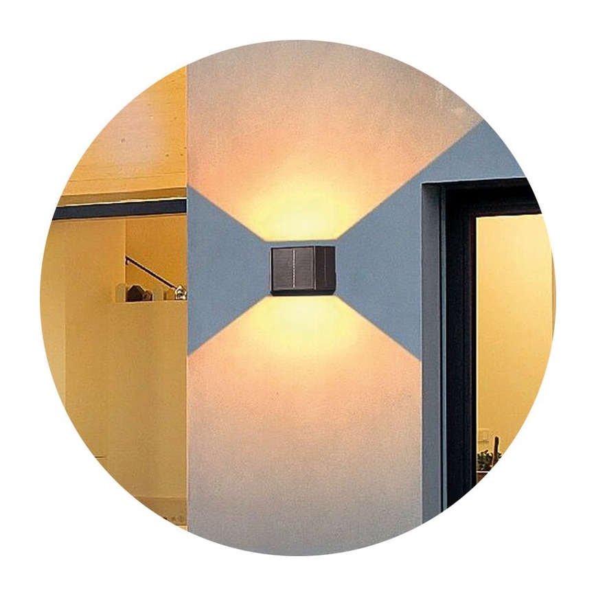 LED sieninis šviestuvas, įkraunamas saulės energija CUBUS 2xLED/1,5W/3,7V 1500 mAh IP54