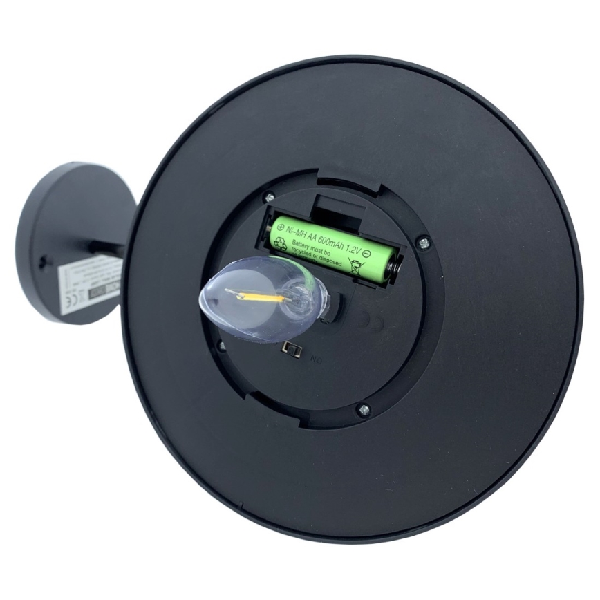 LED sieninis šviestuvas, įkraunamas saulės energija LED/0,5W/1,2V 600 mAh IP44 juoda