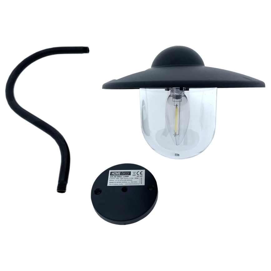 LED sieninis šviestuvas, įkraunamas saulės energija LED/0,5W/1,2V 600 mAh IP44 juoda