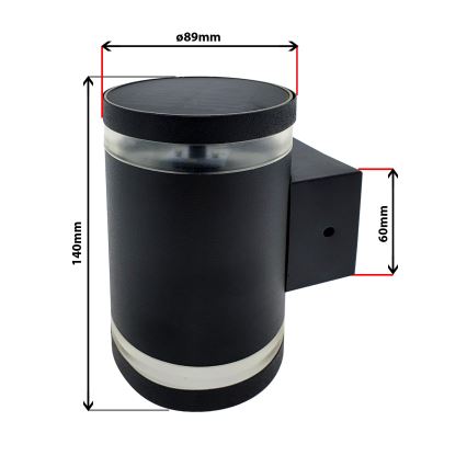 LED sieninis šviestuvas, įkraunamas saulės energija LED/5V IP44 juoda