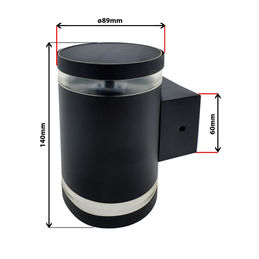 LED sieninis šviestuvas, įkraunamas saulės energija LED/5V IP44 juoda