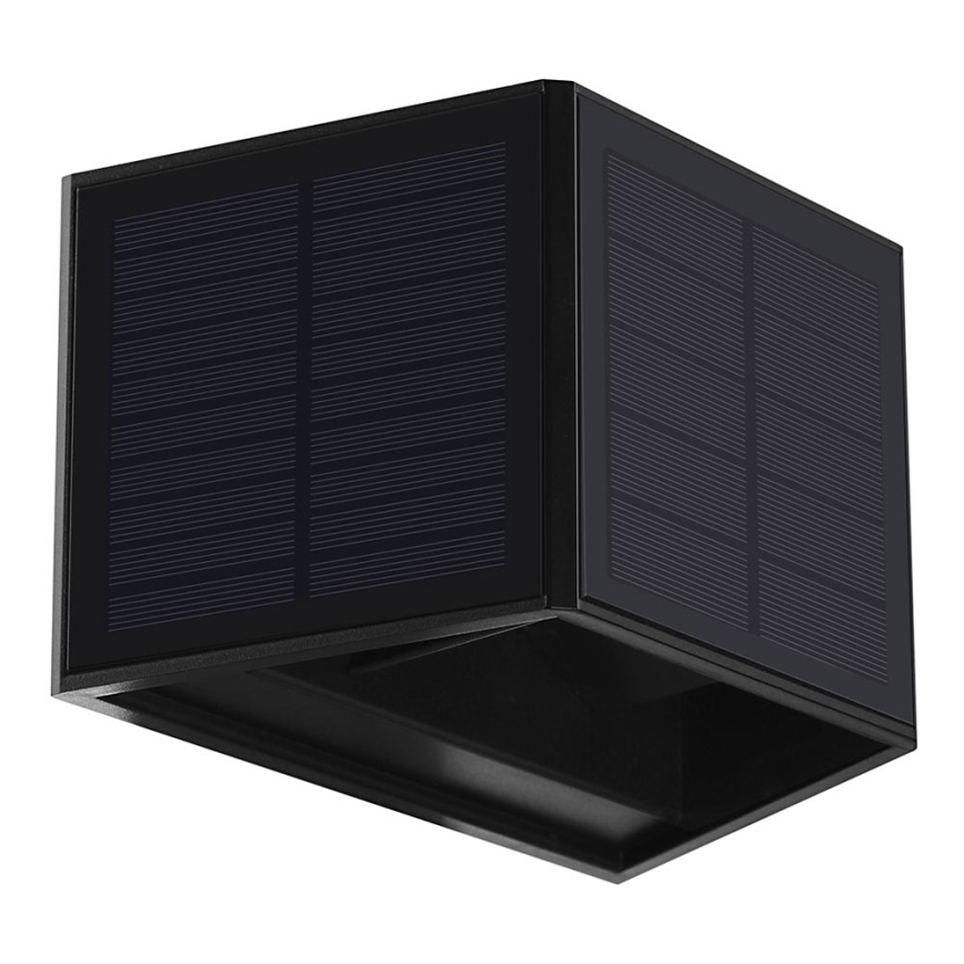 LED sieninis šviestuvas, įkraunamas saulės energija WINGS LED/2W/1300 mAh 3,7V 6000K IP54 juoda
