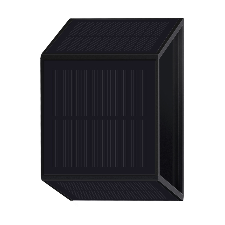 LED sieninis šviestuvas, įkraunamas saulės energija WINGS LED/2W/1300 mAh 3,7V 6000K IP54 juoda