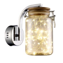 LED Sieninis šviestuvas JAR LED/5W/230V auksas/blizgus chromas/mediena