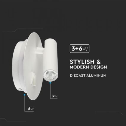 LED sieninis šviestuvas LED/3W/230V + LED/6W/230V 3000K balta