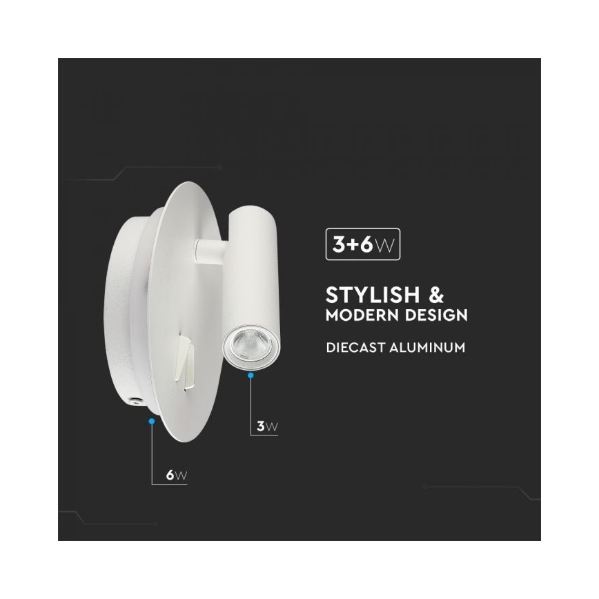 LED sieninis šviestuvas LED/3W/230V + LED/6W/230V 3000K balta