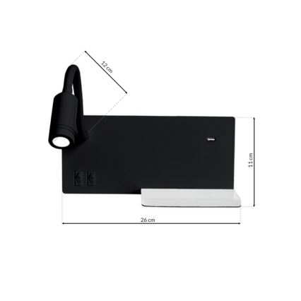 LED Sieninis šviestuvas SHELF 1xLED/4W+1xLED/5W+1xLED/2W/230V juodas