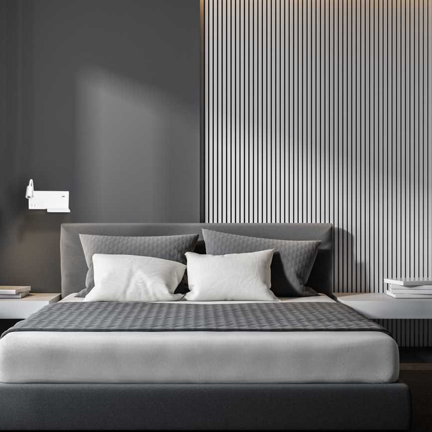 LED sieninis šviestuvas SHELF LED/4W+LED/5W+LED/2W/230V + USB lizdas balta