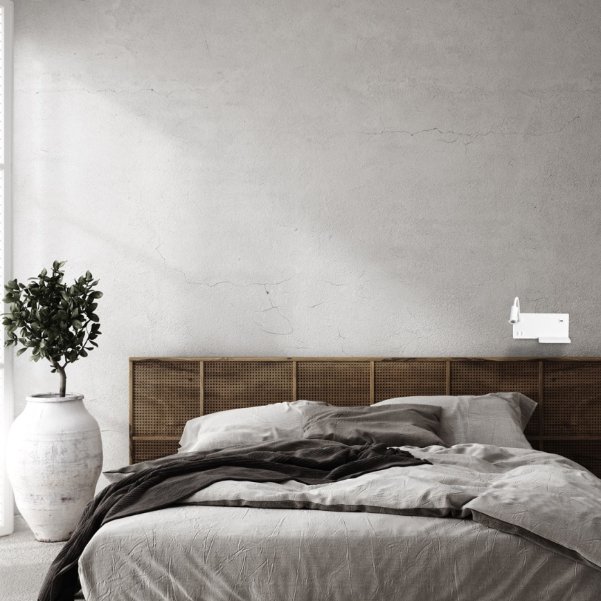 LED sieninis šviestuvas SHELF LED/4W+LED/5W+LED/2W/230V + USB lizdas balta