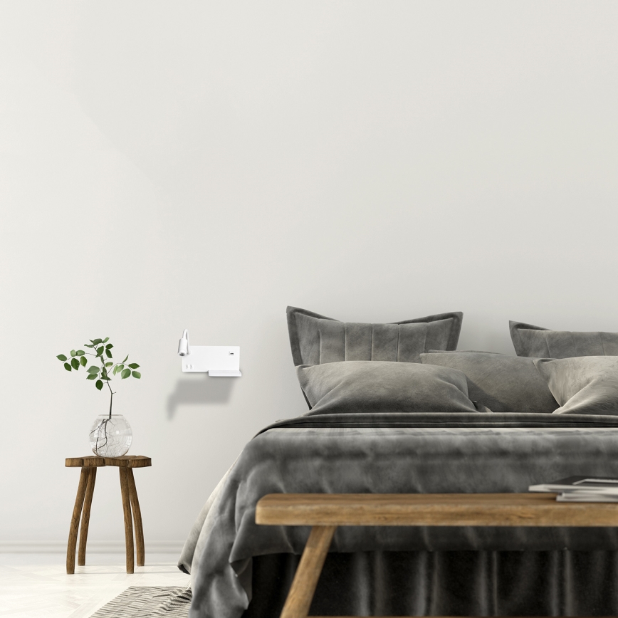 LED sieninis šviestuvas SHELF LED/4W+LED/5W+LED/2W/230V + USB lizdas balta