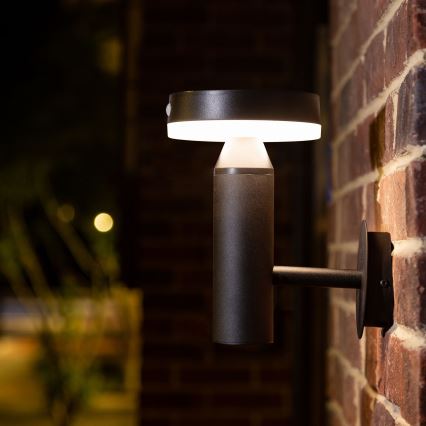 LED sieninis šviestuvas su jutikliu, įkraunamas saulės energija GWINEA LED/4,5W/3,7V 2000 mAh IP44 juoda