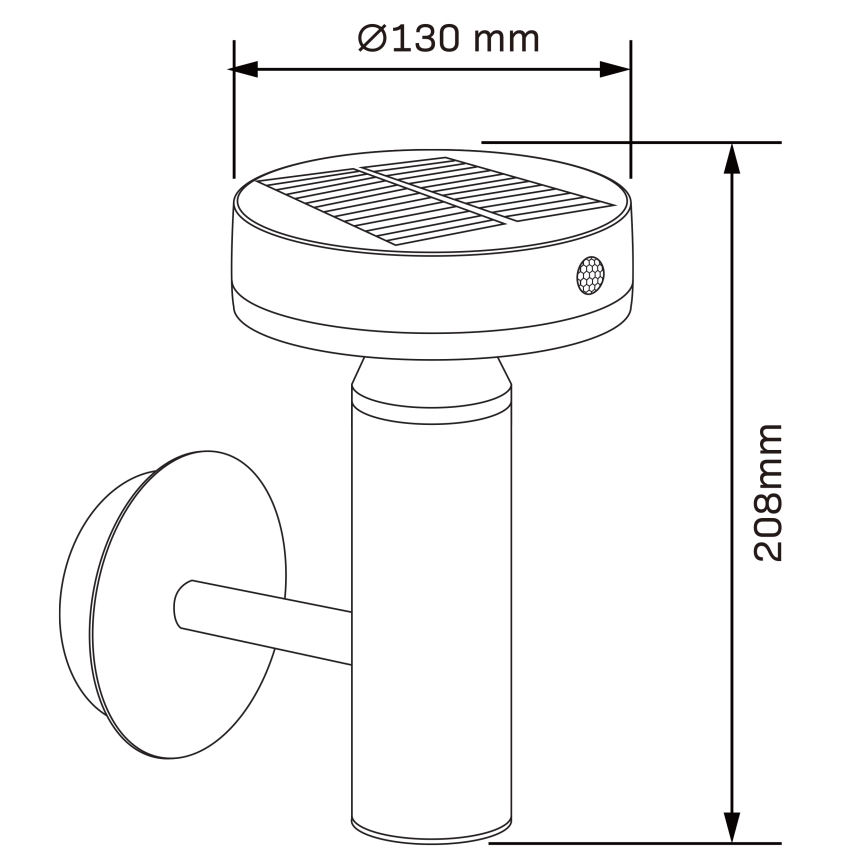 LED sieninis šviestuvas su jutikliu, įkraunamas saulės energija GWINEA LED/4,5W/3,7V 2000 mAh IP44 juoda