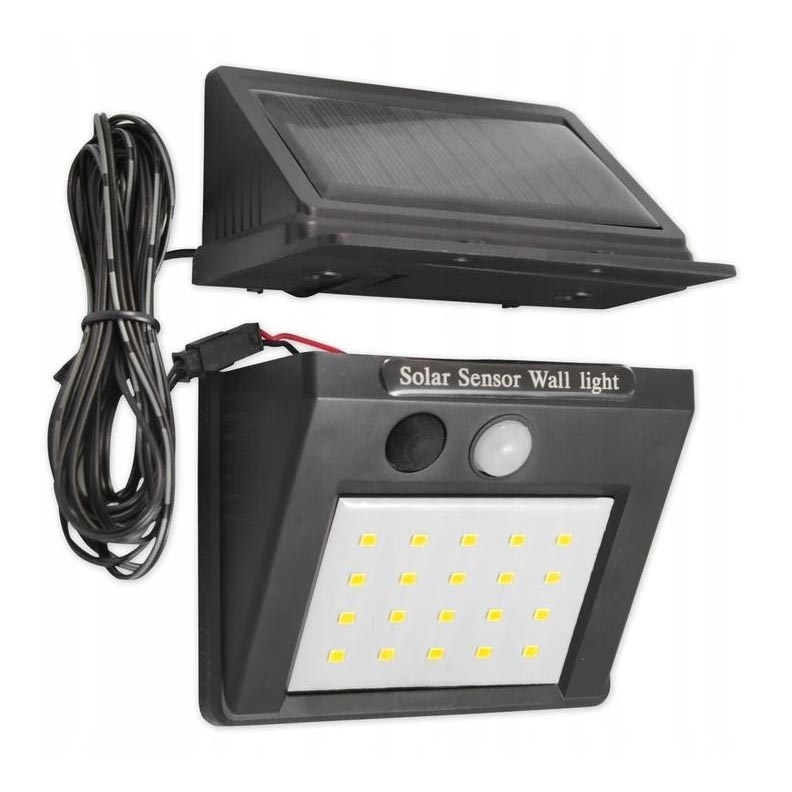 LED sieninis šviestuvas su jutikliu, įkraunamas saulės energija ir išorinis skydelis LED/0,55W/3,7V 1200 mAh IP65