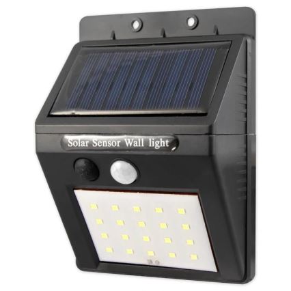 LED sieninis šviestuvas su jutikliu, įkraunamas saulės energija ir išorinis skydelis LED/0,55W/3,7V 1200 mAh IP65