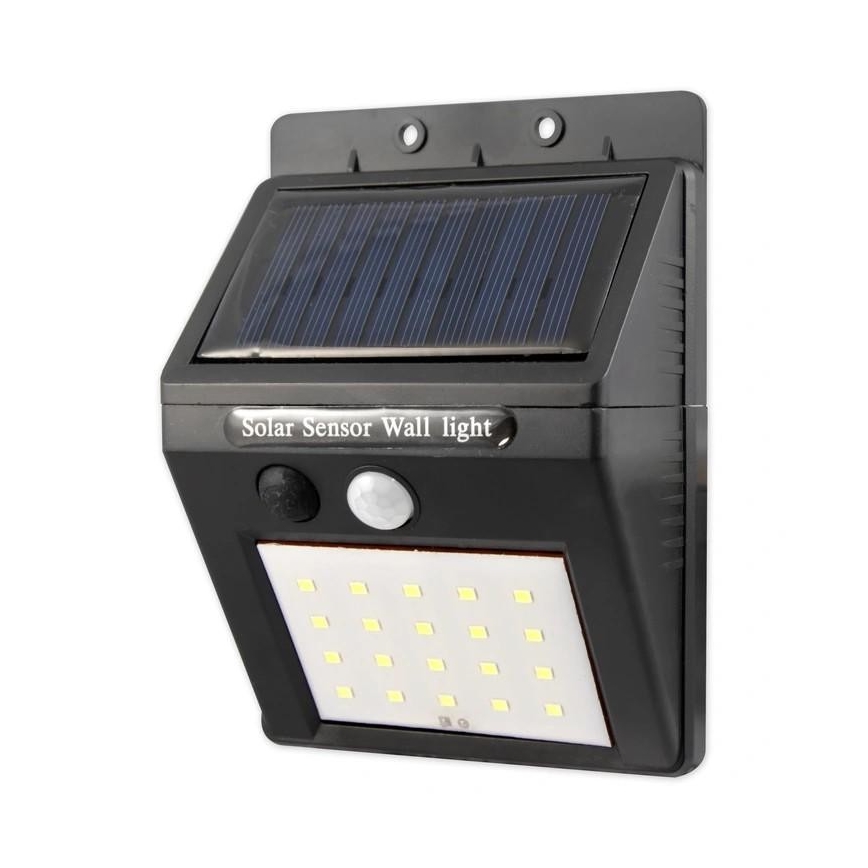 LED sieninis šviestuvas su jutikliu, įkraunamas saulės energija ir išorinis skydelis LED/0,55W/3,7V 1200 mAh IP65