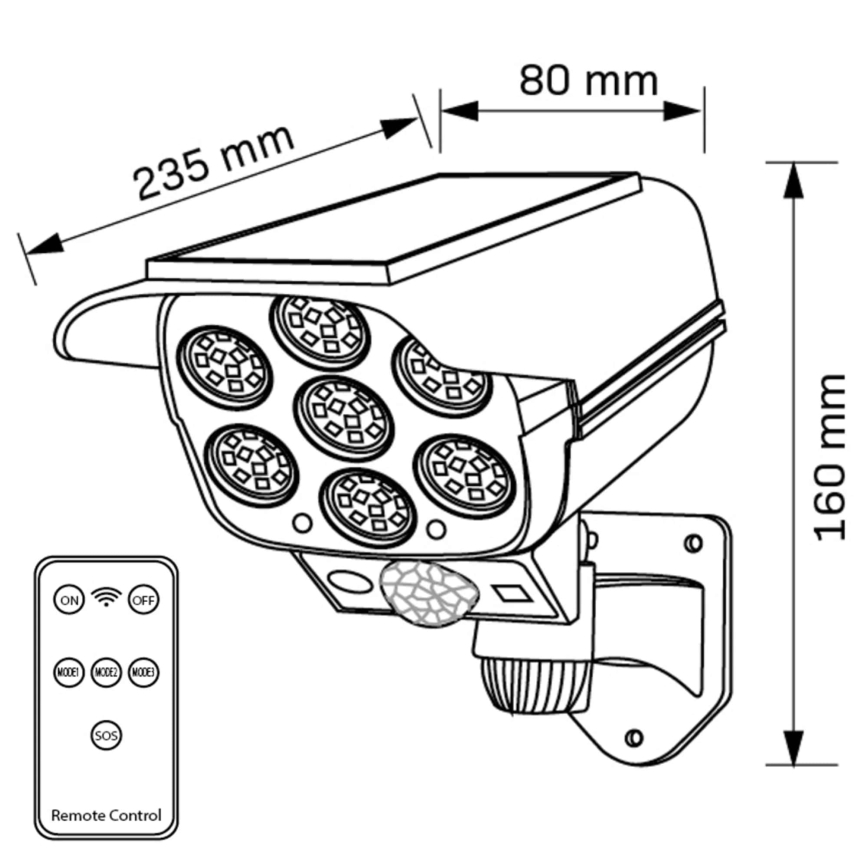 LED Netikra saulės energijos kamera su jutikliu KAMERA LED/1W/3,7V 1200 mAh IP44 + nuotolinio valdymo pultas