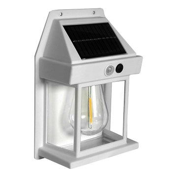 LED sieninis šviestuvas su jutikliu, įkraunamas saulės energija LANTER LED/1W/3,7V 1200 mAh IP44 balta