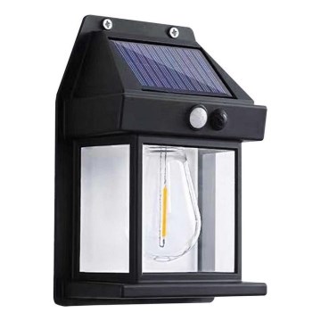 LED sieninis šviestuvas su jutikliu, įkraunamas saulės energija LANTER LED/1W/3,7V 1200 mAh IP44 juoda