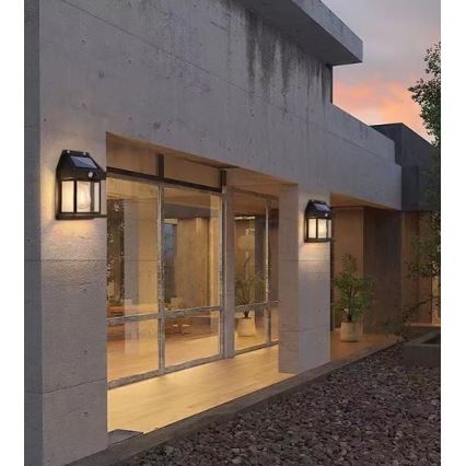 LED sieninis šviestuvas su jutikliu, įkraunamas saulės energija LANTER LED/1W/3,7V 1200 mAh IP44 juoda