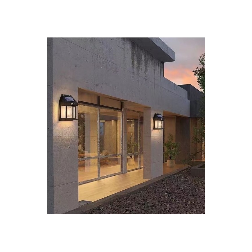 LED sieninis šviestuvas su jutikliu, įkraunamas saulės energija LANTER LED/1W/3,7V 1200 mAh IP44 juoda
