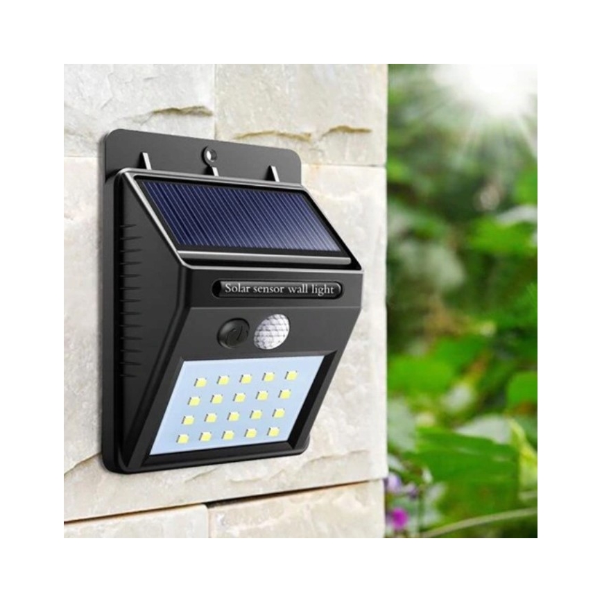 LED sieninis šviestuvas su jutikliu, įkraunamas saulės energija LED/0,55W/3,7V 1200 mAh IP65
