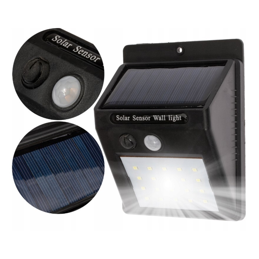 LED sieninis šviestuvas su jutikliu, įkraunamas saulės energija LED/0,55W/3,7V 1200 mAh IP65