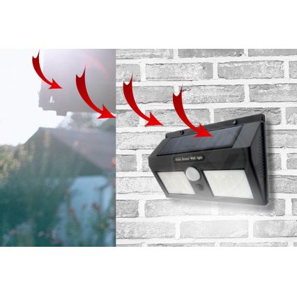 LED sieninis šviestuvas su jutikliu, įkraunamas saulės energija LED/1,2W/3,7V 2400 mAh IP54