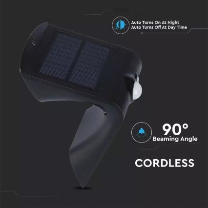 LED sieninis šviestuvas su jutikliu, įkraunamas saulės energija LED/1.5W/3,7V IP65 1200 mAh