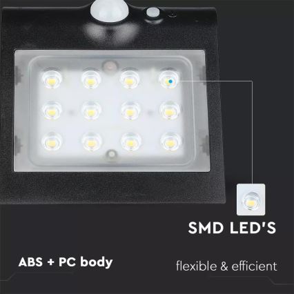 LED sieninis šviestuvas su jutikliu, įkraunamas saulės energija LED/1.5W/3,7V IP65 1200 mAh
