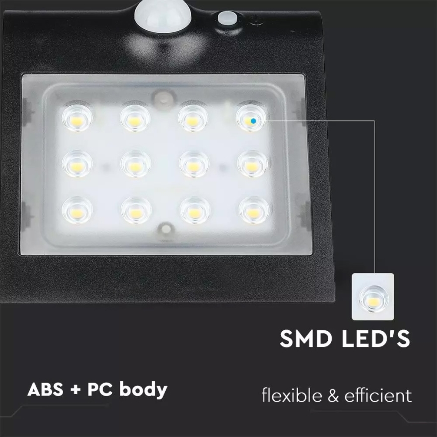 LED sieninis šviestuvas su jutikliu, įkraunamas saulės energija LED/1.5W/3,7V IP65 1200 mAh