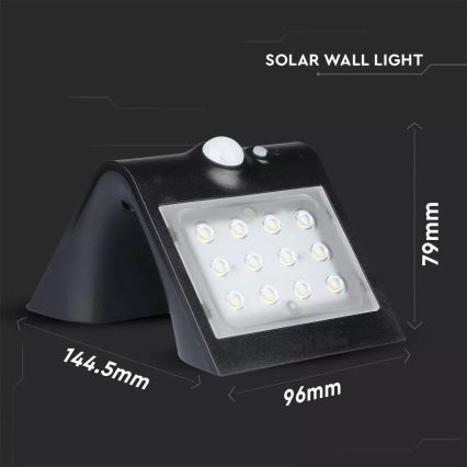 LED sieninis šviestuvas su jutikliu, įkraunamas saulės energija LED/1.5W/3,7V IP65 1200 mAh