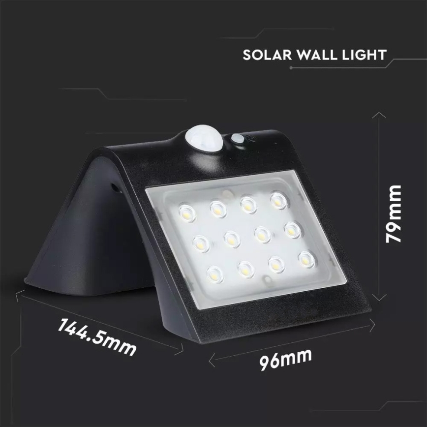 LED sieninis šviestuvas su jutikliu, įkraunamas saulės energija LED/1.5W/3,7V IP65 1200 mAh