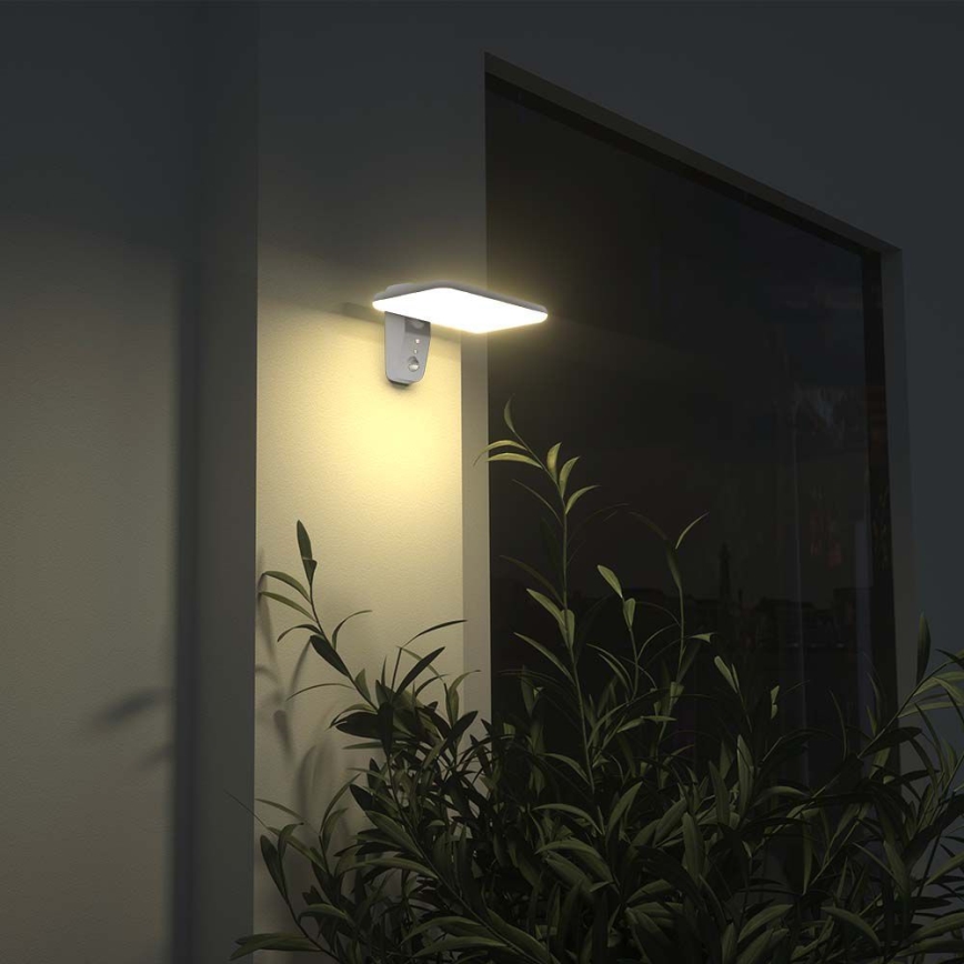 LED sieninis šviestuvas su jutikliu, įkraunamas saulės energija LED/15W/3,2V 4000K/6000K IP65 6000 mAh balta