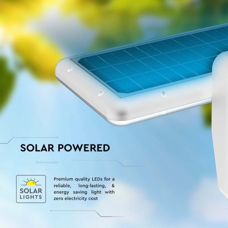 LED sieninis šviestuvas su jutikliu, įkraunamas saulės energija LED/15W/3,2V 4000K/6000K IP65 6000 mAh balta