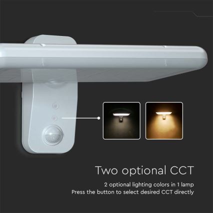 LED sieninis šviestuvas su jutikliu, įkraunamas saulės energija LED/15W/3,2V 4000K/6000K IP65 6000 mAh balta