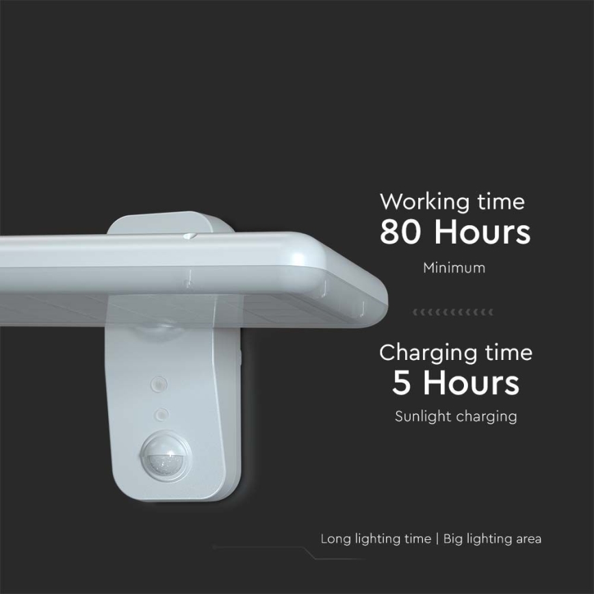 LED sieninis šviestuvas su jutikliu, įkraunamas saulės energija LED/15W/3,2V 4000K/6000K IP65 6000 mAh balta