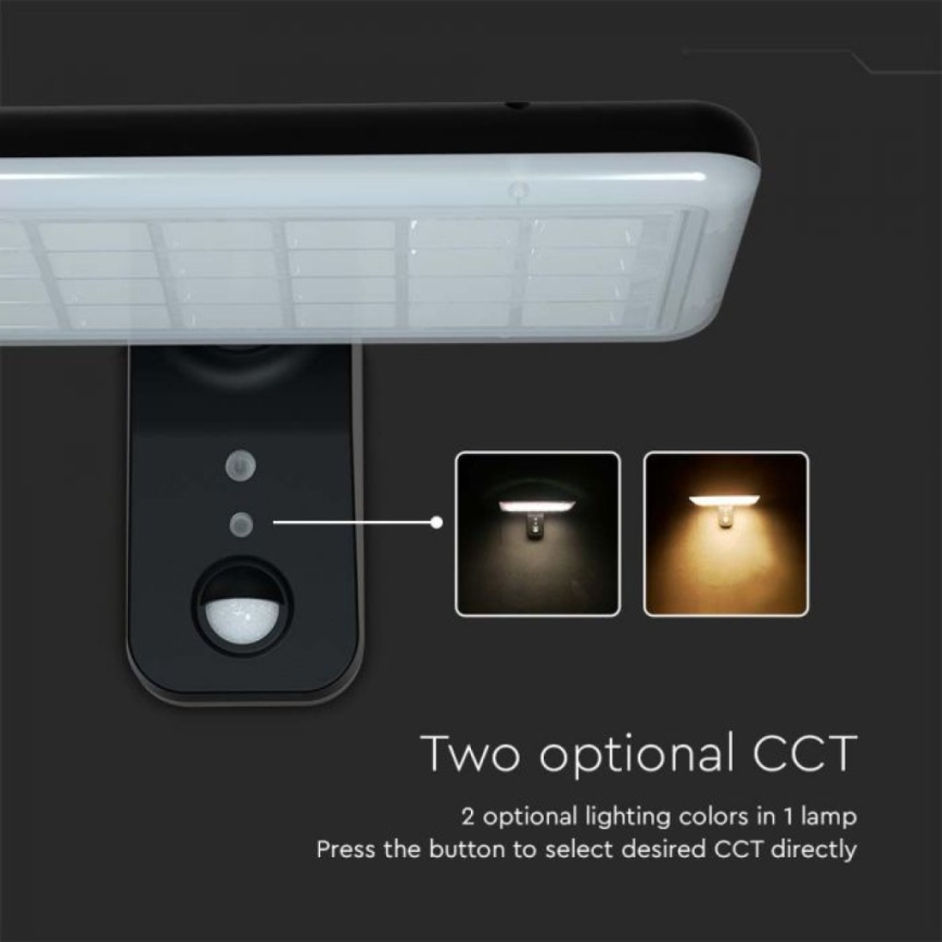 LED sieninis šviestuvas su jutikliu, įkraunamas saulės energija LED/15W/3,2V 4000K/6000K IP65 juoda