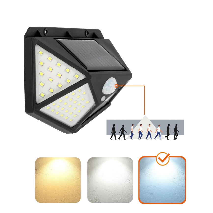 LED sieninis šviestuvas su jutikliu, įkraunamas saulės energija LED/1W/3,7V 6500K IP44