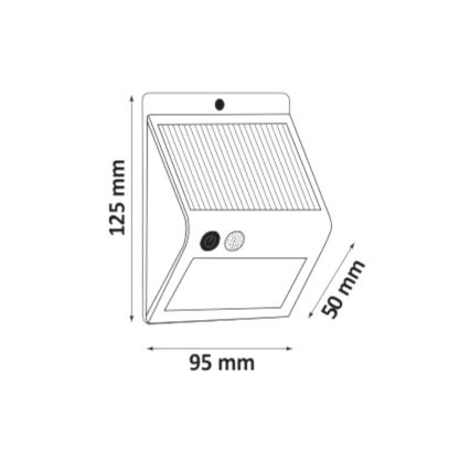 LED sieninis šviestuvas su jutikliu, įkraunamas saulės energija LED/2,2W/3,7V 2200 mAh IP44