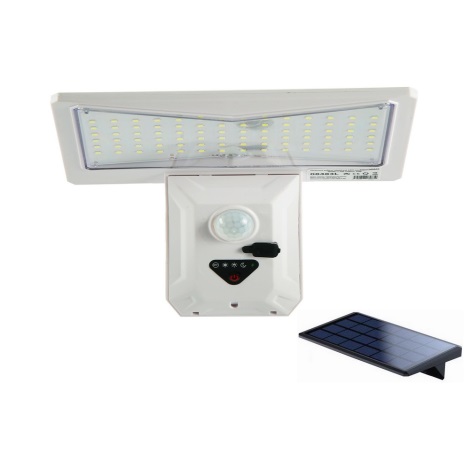 LED sieninis šviestuvas su jutikliu, įkraunamas saulės energija LED/2,6W/5,5V IP65 balta