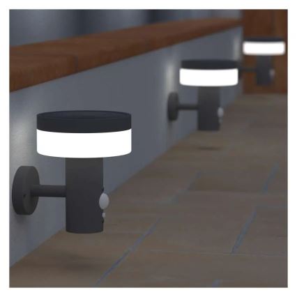 LED sieninis šviestuvas su jutikliu, įkraunamas saulės energija LED/2W/3,7V 1200 mAh IP44