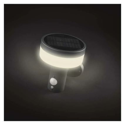 LED sieninis šviestuvas su jutikliu, įkraunamas saulės energija LED/2W/3,7V 1200 mAh IP44