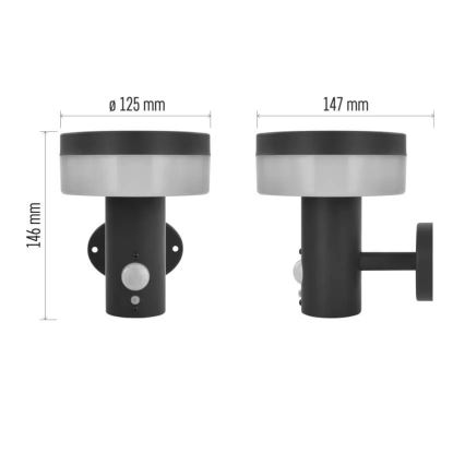 LED sieninis šviestuvas su jutikliu, įkraunamas saulės energija LED/2W/3,7V 1200 mAh IP44