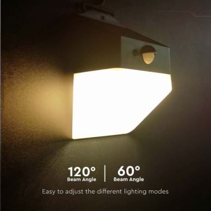 LED sieninis šviestuvas su jutikliu, įkraunamas saulės energija LED/2W/3,7V 4000K IP65 1200 mAh