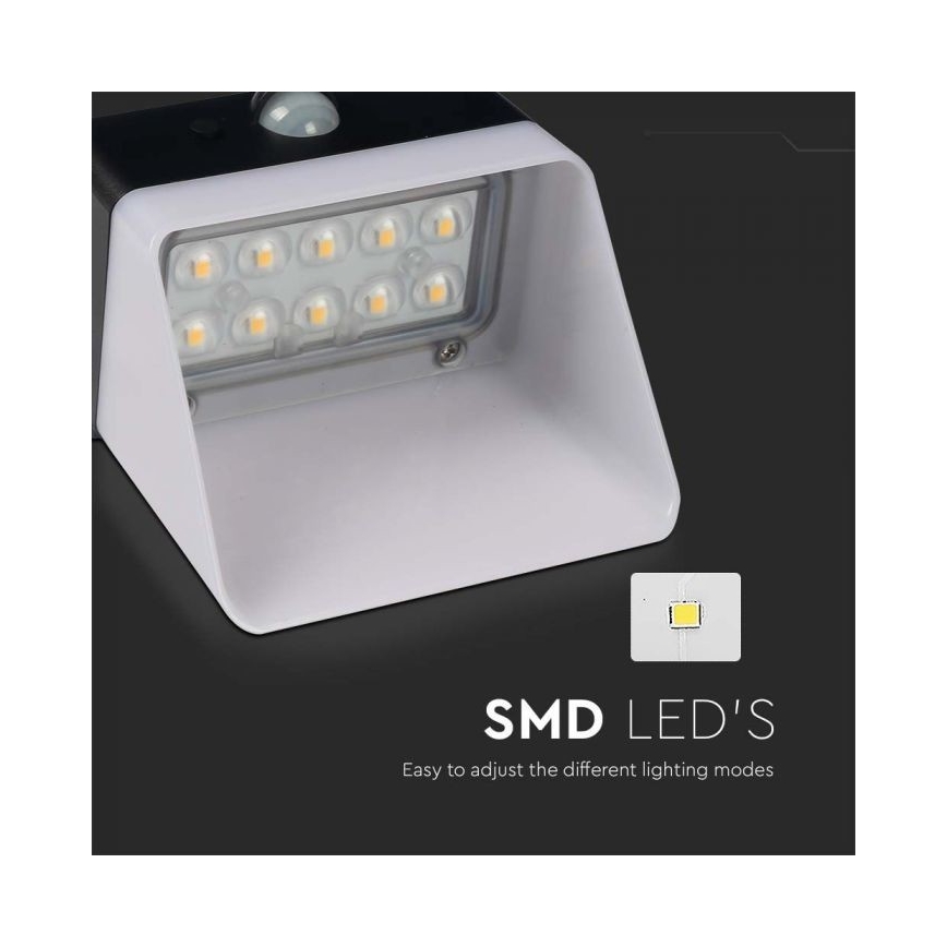 LED sieninis šviestuvas su jutikliu, įkraunamas saulės energija LED/2W/3,7V 4000K IP65