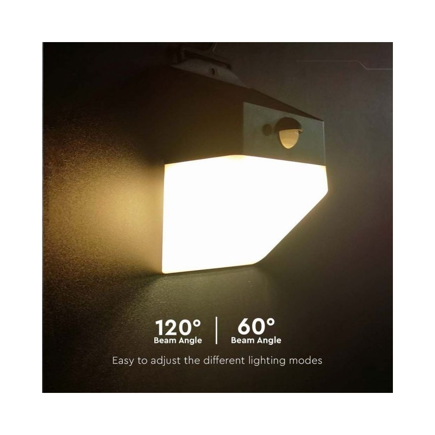 LED sieninis šviestuvas su jutikliu, įkraunamas saulės energija LED/2W/3,7V 4000K IP65