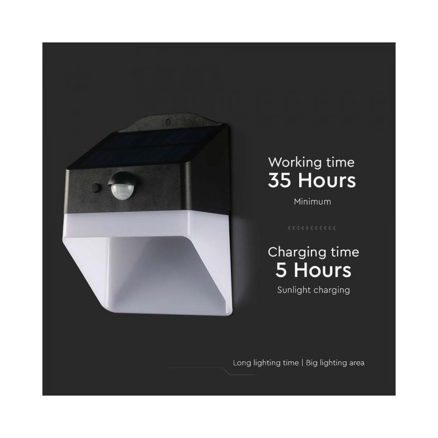 LED sieninis šviestuvas su jutikliu, įkraunamas saulės energija LED/2W/3,7V 4000K IP65