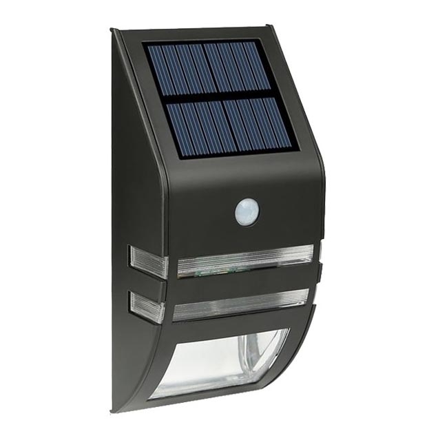LED sieninis šviestuvas su jutikliu, įkraunamas saulės energija LED/3,7V 600 mAh IP44 juoda