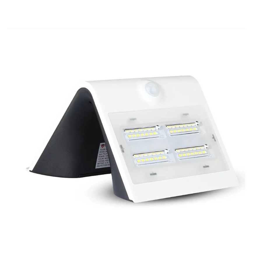 LED sieninis šviestuvas su jutikliu, įkraunamas saulės energija LED/3W/3,7V 3000/4000K IP65 2000 mAh balta